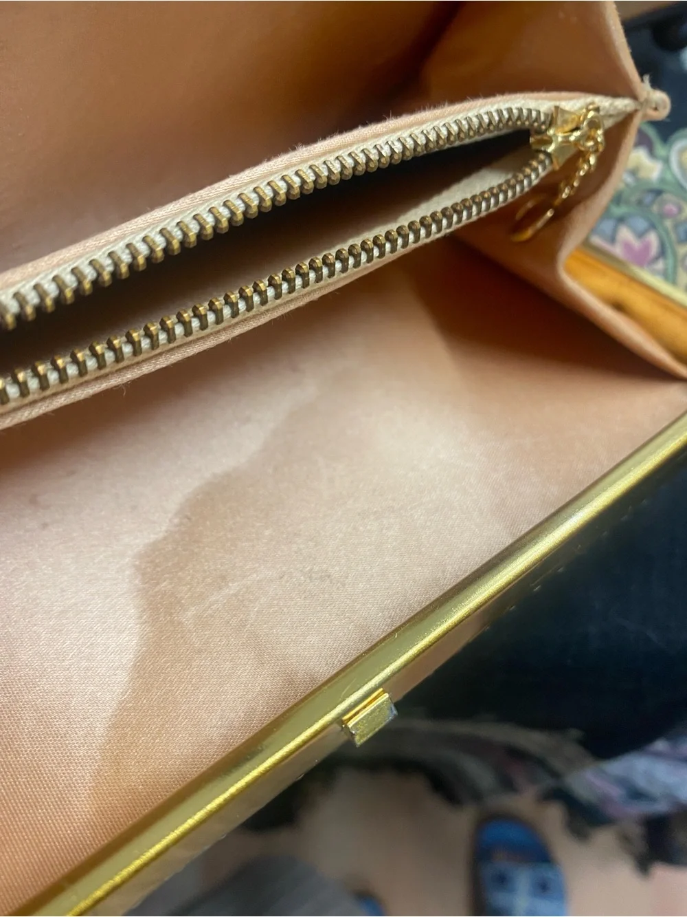Vintage Pearl Tone Beaded Clutch with Gold Trim